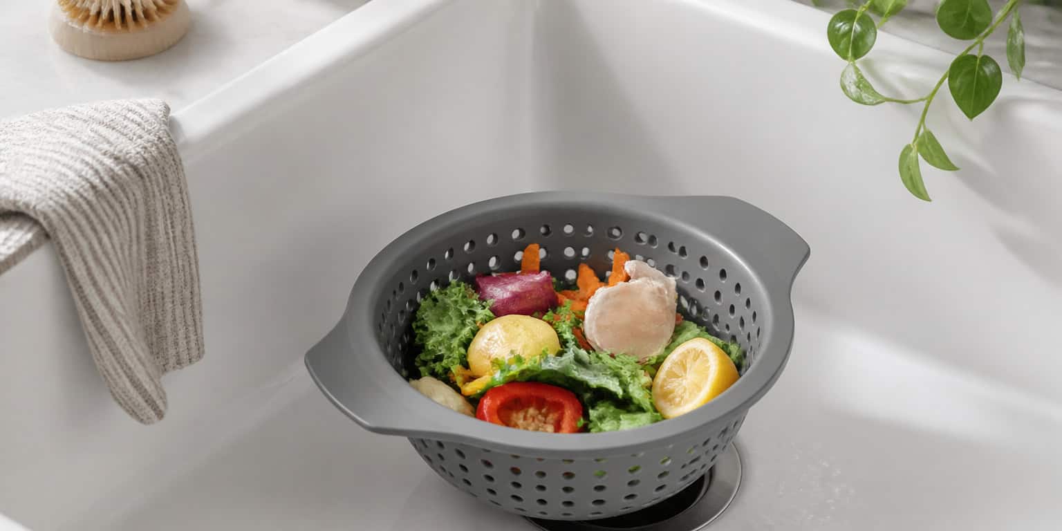 silicone sink strainer filled with fresh food scraps